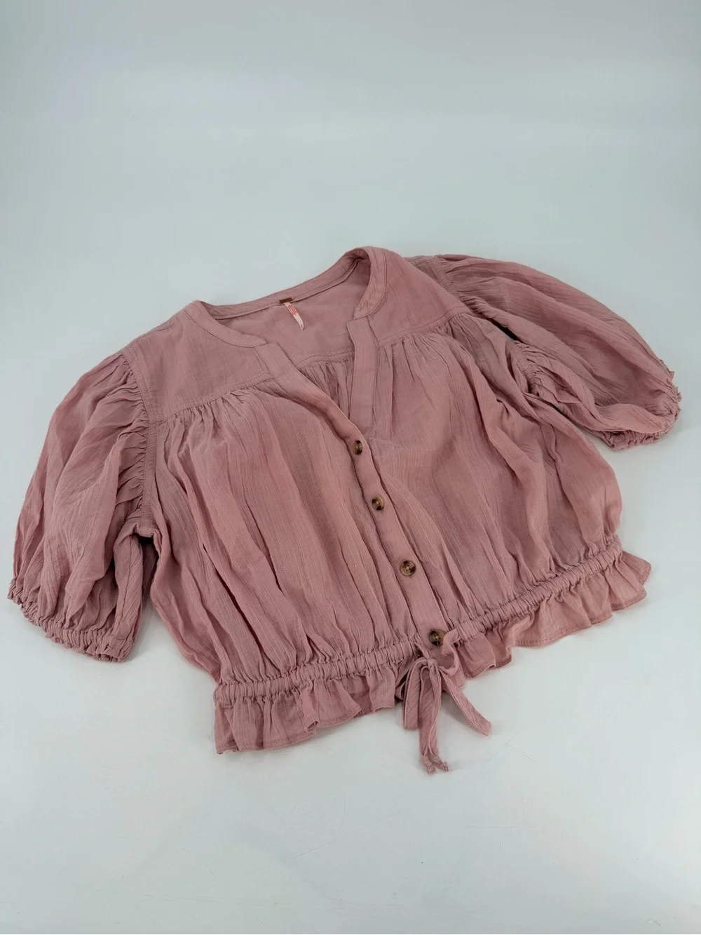 Free People Pink Little Cloud 100% Cotton Cropped Blouse Top Large
